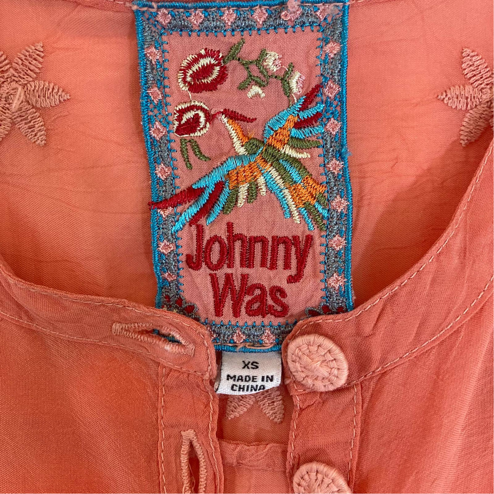 Johnny Was embroidered Malin tank, Ladies XS coral sleeveless floral boho top - Picture 8 of 14